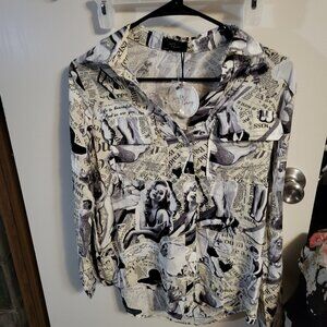 NWT Y2K NEWSPAPER PRINT  MILK & HONEY BLOUSE SZ S